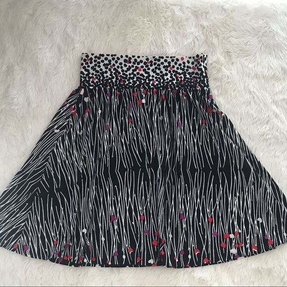 TIBI Abstract Print Full Skirt Jersey Knit Polka Dot Stripe Black Cream Short XS - Picture 3 of 11